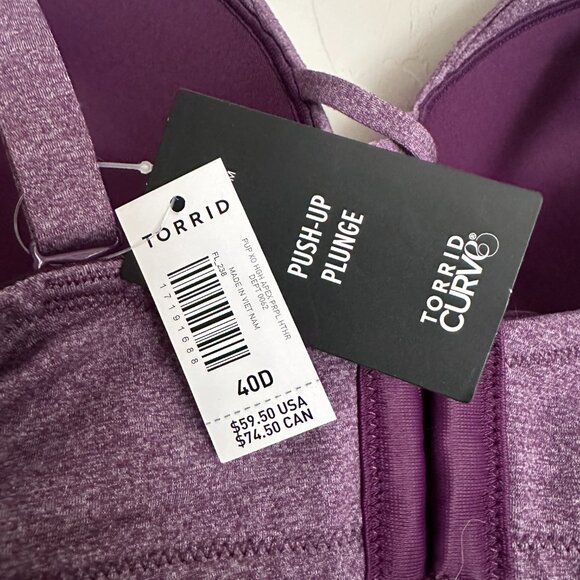 NWT Torrid Push-Up Plunge Bra 40D Purple Heather - Picture 5 of 9